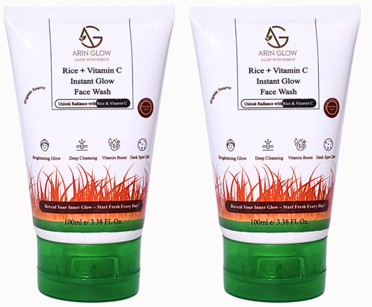 Two Arif Glow Rice + Vitamin C Instant Glow Face Wash on a white background